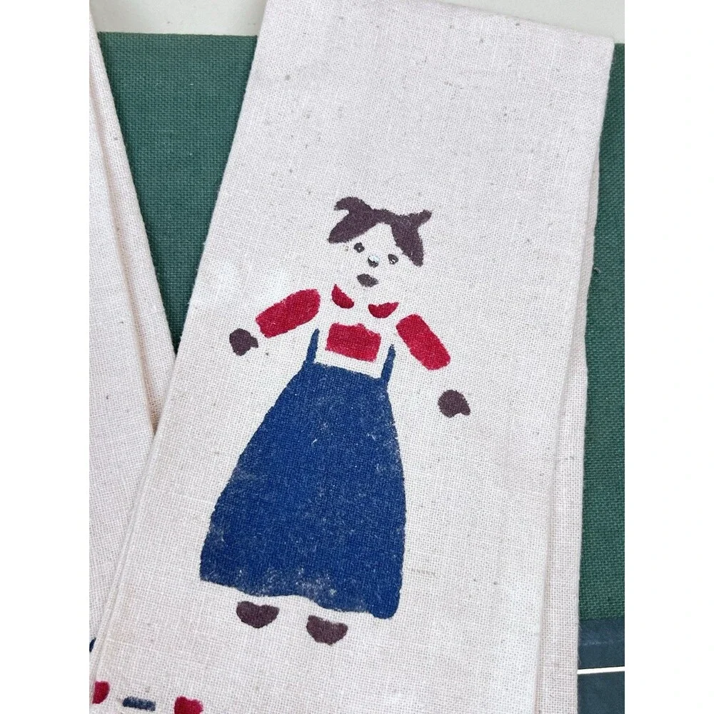 Vintage Farmhouse Hand Painted Amish Country Couple Hand Towels Cottage Charm